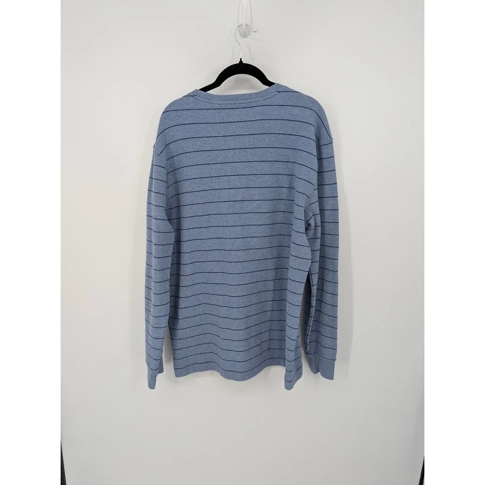 Banana Republic Y2K Henley Men XL‎ Blue Striped Long Sleeve Waffle Knit Thermal